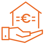 pictogramme représentant le prix d'une maison posée dans une main
