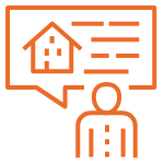 pictogramme représentant quelqu'un qui parle d'une maison